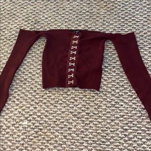 Off the shoulder burgundy crop top